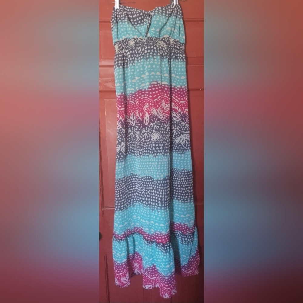 ROXY STRAPLESS MULTICOLORED MAXI DRESS SZ XL